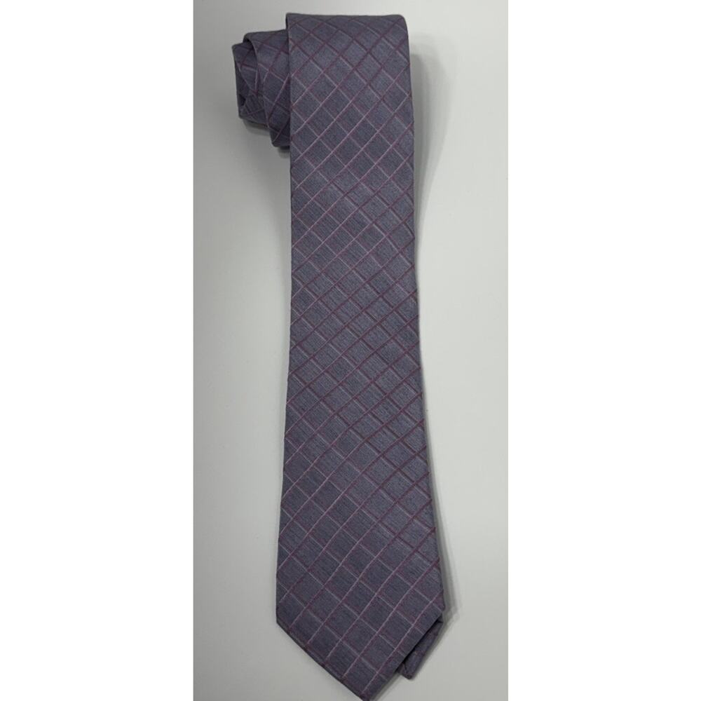 CALVIN KLEIN Men's Classic Neck Tie Purple Silk Blend Windowpane Prom Formal NEW